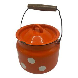 Enamel VTG  6 Inch High Mllk Can or Milk Churn Red/Orange w/White Polka Dots